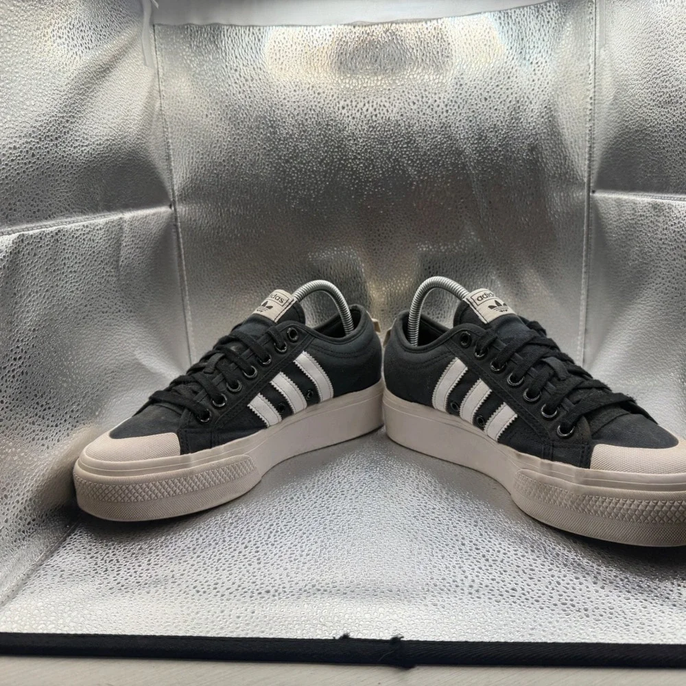 Size 9 Adidas Nizza Platform Sneakers Womens Black Good Canvas Low Top FV5321